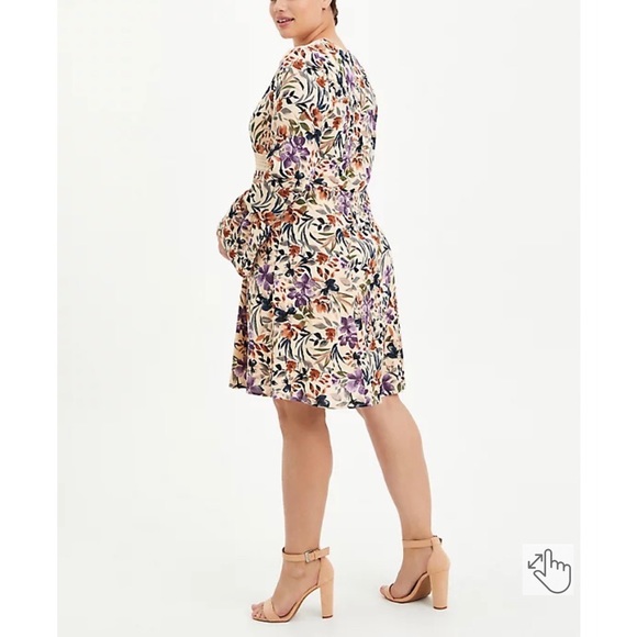 NWT Torrid Floral Babydoll Fit Plus Size Tan Skater Dress w/ Lace Up Neckline - Picture 6 of 10